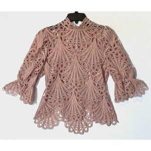 New Haute Monde Dusty Rose Shell Lace Eyelet Scallop Blouse Top